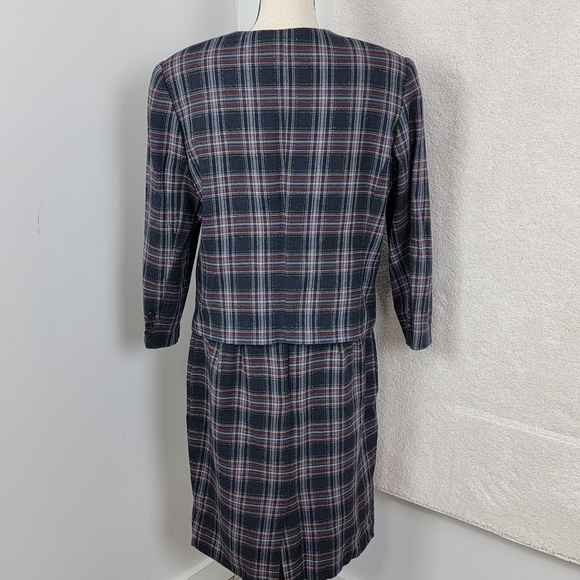 Charter Club Women's 12/14 Vintage 100% Wool Classic Retro Navy Plaid Skirt Suit - Picture 2 of 16
